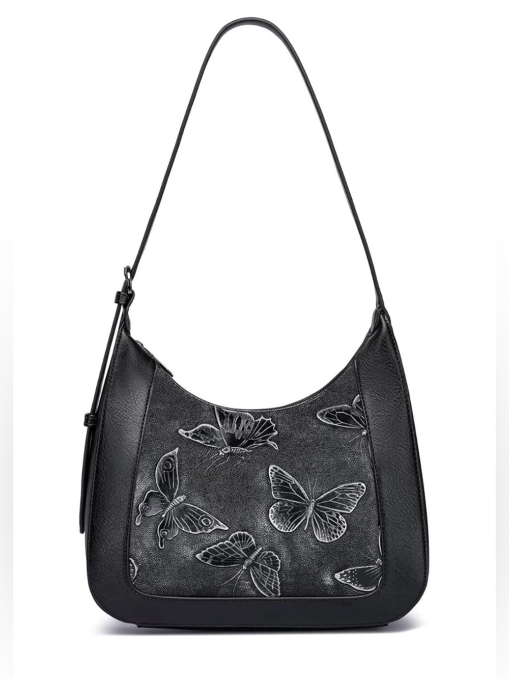 Cruelty Free VEGAN LEATHER Black BUTTERFLIES Butterfly Shoulder bag Purse boho - Picture 1 of 6